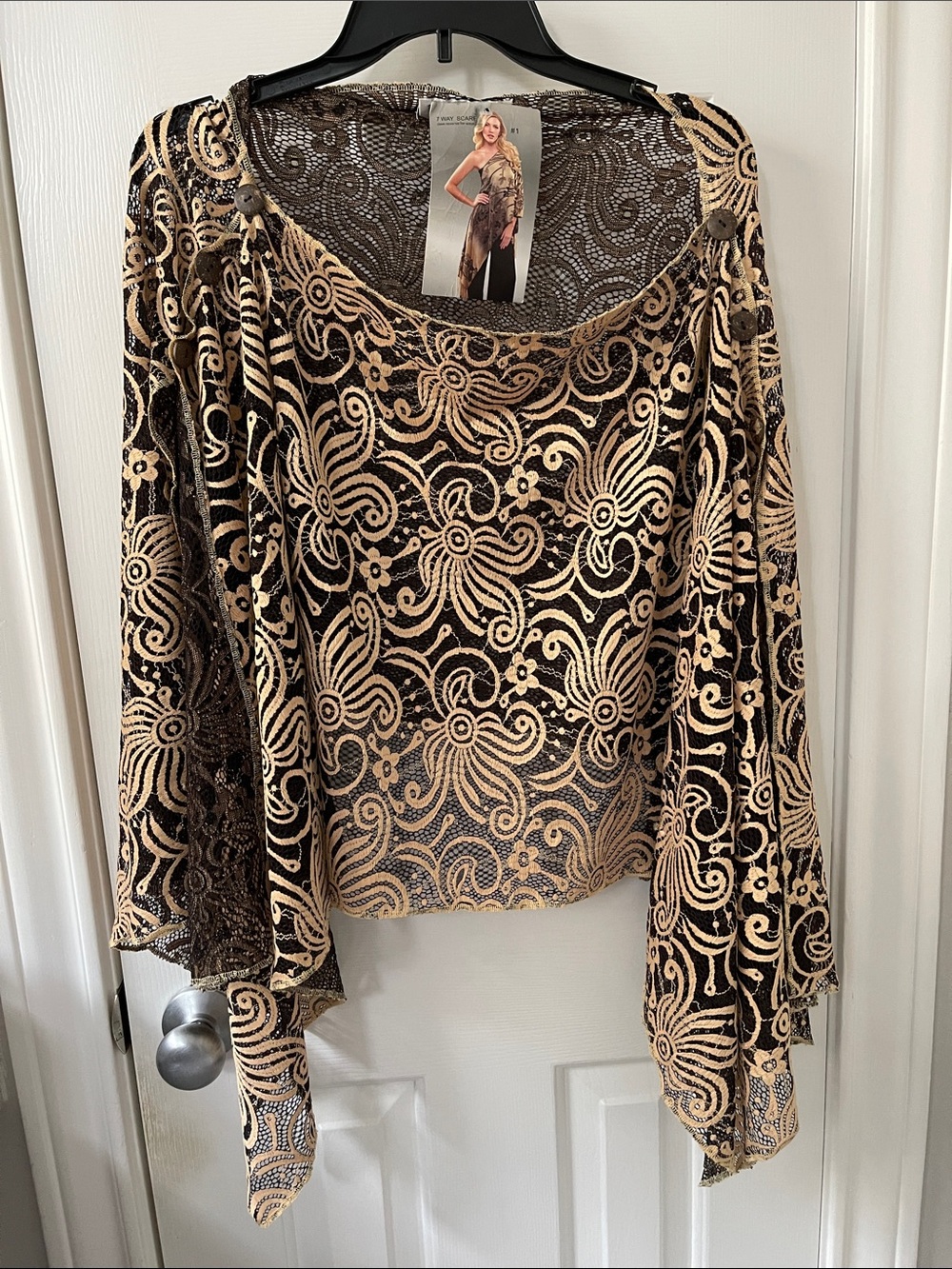 Kokomo 7 way scarf in a stunning lace  in Beige and Black